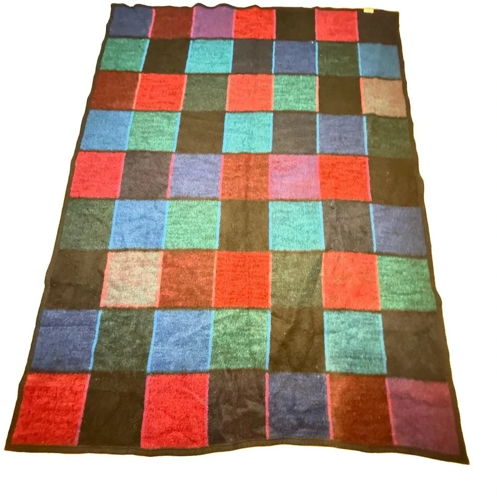 Vintage Biederlack Plaid Blanket Reversible Checker Throw Grandmillennial 76x57